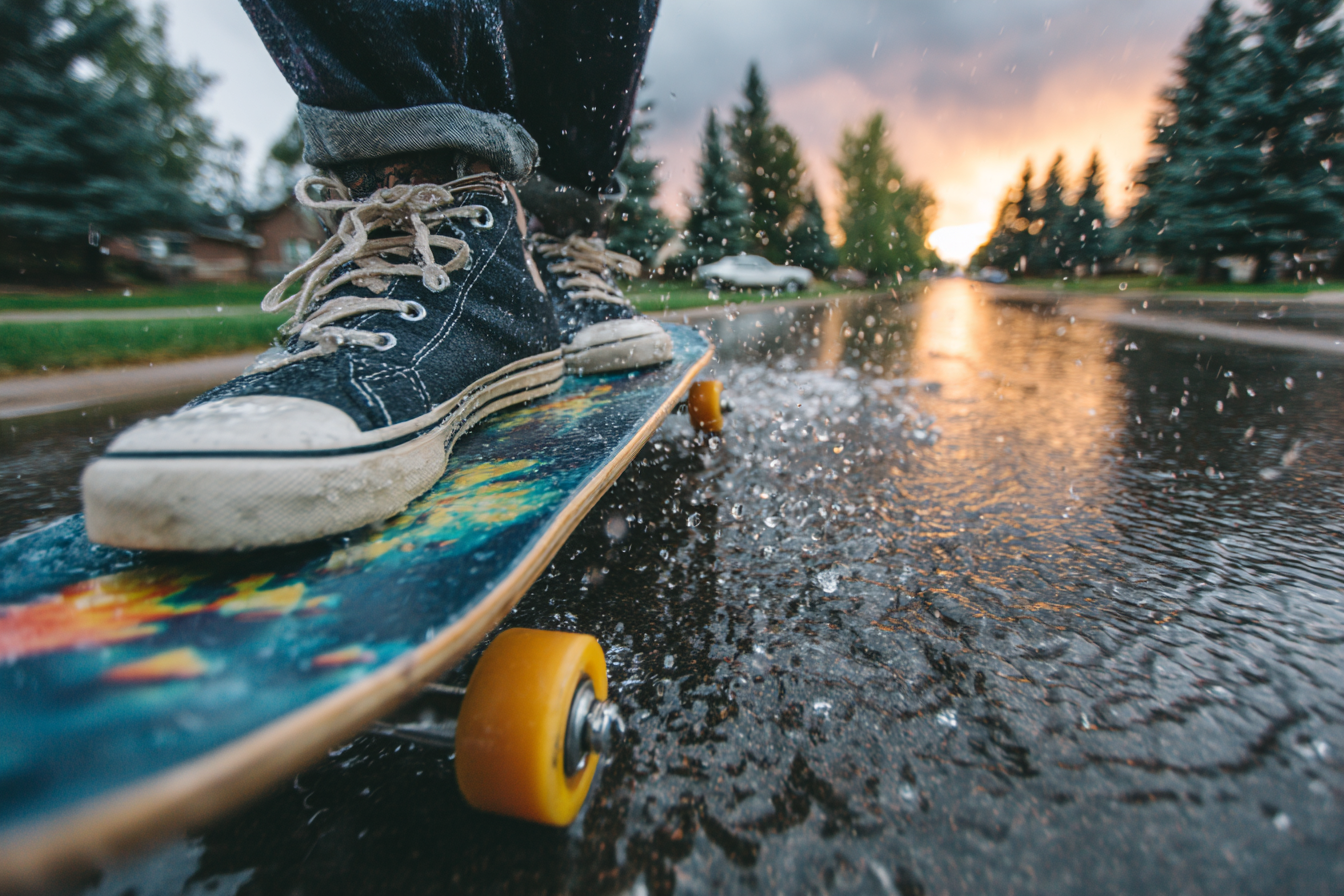Skateboarding In Rainy Weather